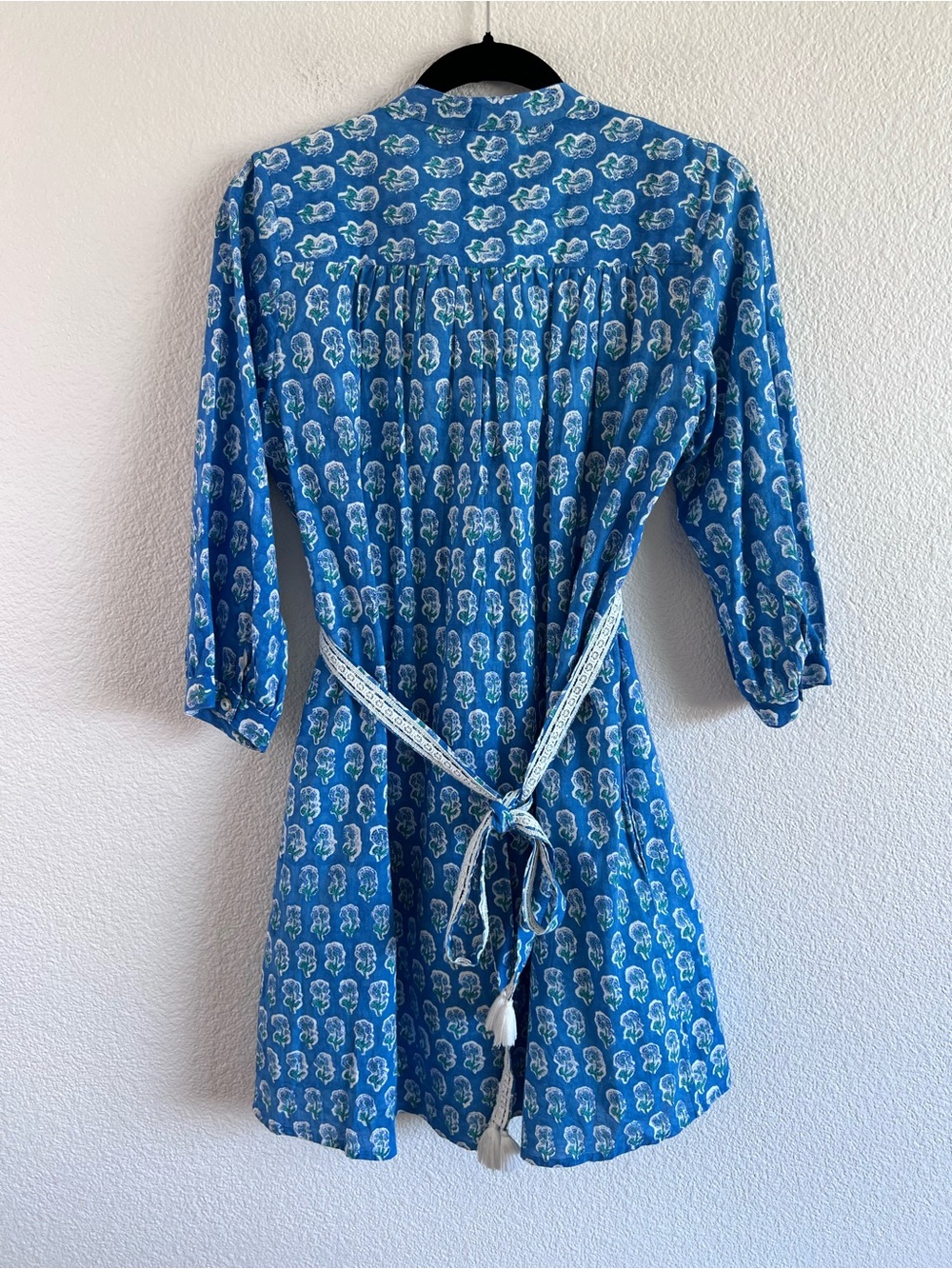 Pink City Prints Women's Handmade Jaipur Prairie Tie Waist Peasant Tunic Dress - Picture 8 of 8